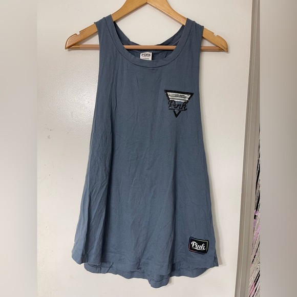 PINK Victoria's Secret Sequined Blue Top with Logo - Picture 1 of 7